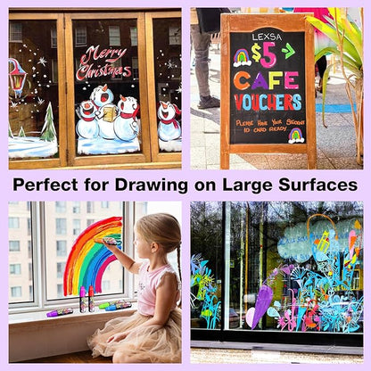 KERIFI Window Markers for Car, 15mm Jumbo Liquid Chalk Markers, Washable & Wet Erase Chalk Pens for Blackboard, Chalkboard, Signs, Glass, Window, Graduation Celebration School (12 Neon Colors)