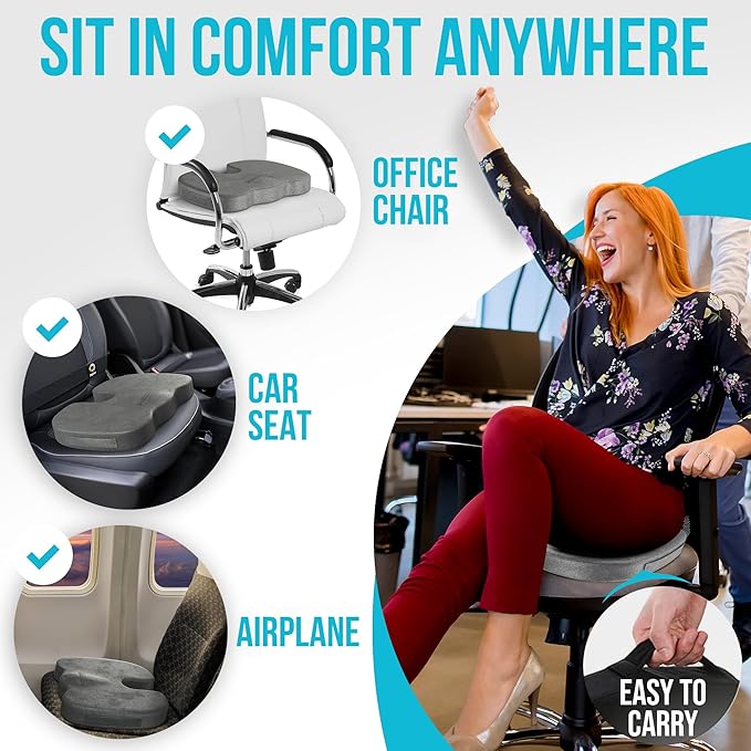 FORTEM Seat Cushion and Lumbar Support for Office Chair, Desk Chair Cushion, Memory Foam Office Chair Cushion, Non Slip Sitting and Back Pillow for Gaming, Car Seat Cushion, Chair Pad