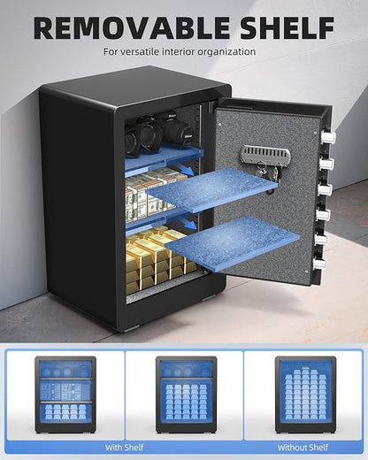 DAYI Safe Box, 3.0 Cubic Feet Home Safes with Fireproof Waterproof Bag, Security Safe for Money Cash Documents, Digital Keypad, Dual Alarm System, Removable Shelf - D-60
