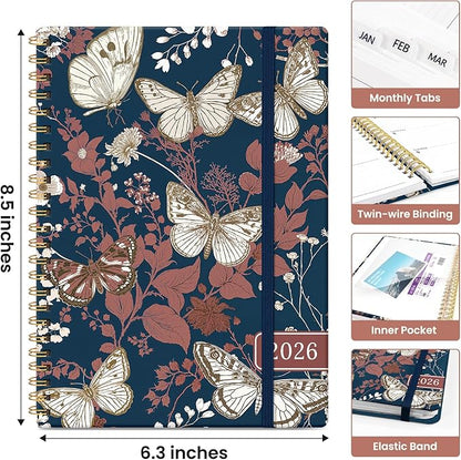 2026 Planner, Aesthetic Weekly and Monthly Planner for Women, Jan 2026 to Dec 2026, Hardcover 2026 Calendar Book with Monthly Tabs, Inner Pocket, Perfect for Office Home School - A5 (6.3" x 8.5"), Golden Flutter