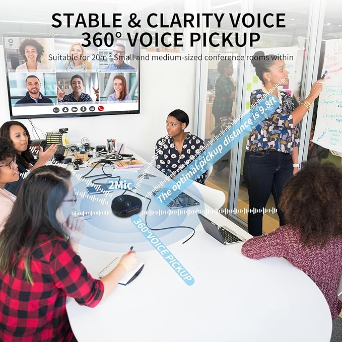 XTUGA K6 Conference Speaker and Microphone Speakerphone Noise Reduction 360°Voice Pickup USB Mic Compatible with Video Call, Zoom, Teams, Skype, Home Office Meeting