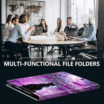 PU Leather Padfolio Clipboard Notepad with Pen Loop and Elastic Strap Interview/Resume Document Organizer for Business School Office,Hipster Cat Galaxy