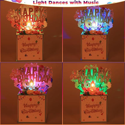 Tnvee 6TH Birthday Cards with Lights Music, 3D Pop Up Singing Happy Birthday Greeting Cards Gifts Ideal for 6 Year Old Kids Boy Girl