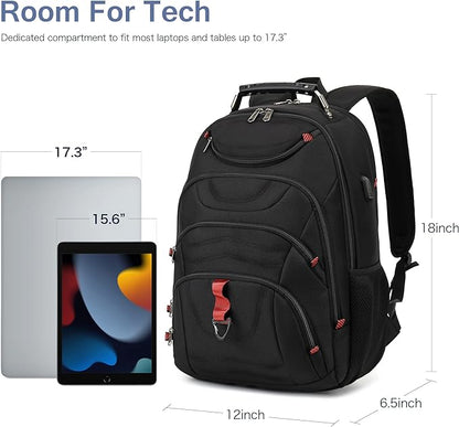 Laptop Backpack for Men - Travel Backpack with USB Charging Port for Daily Commutes and Travel -College Backpack Men - Gifts for Men - Waterproof - Black