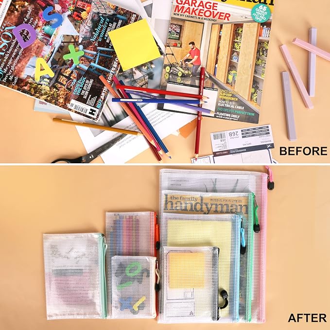 EOOUT 32pcs 8 Sizes Mesh Zipper Pouch, Waterproof Mesh Bags with Zipper, 16 Colors Travel Pouches, for Board Games Toys Storage, Travel Accessories, Documents Cosmetics School Office Supplies