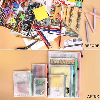 EOOUT 32pcs 8 Sizes Mesh Zipper Pouch, Waterproof Mesh Bags with Zipper, 16 Colors Travel Pouches, for Board Games Toys Storage, Travel Accessories, Documents Cosmetics School Office Supplies