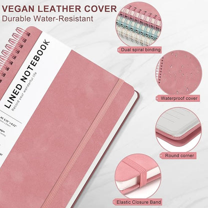 Light Red Lined Spiral Journal Notebook with 160 Pages, 8×5.7in, A5 Spiral Notebook, Journaling Notebooks for Work, School, Women, Men, College Ruled Spiral Notebook, Hardcover Leather Journals