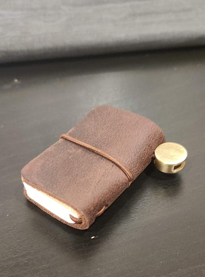 Hesena Miniature Notebook - Handmade Leather Cover with Book Insert, Portable Travel Sized Journal.