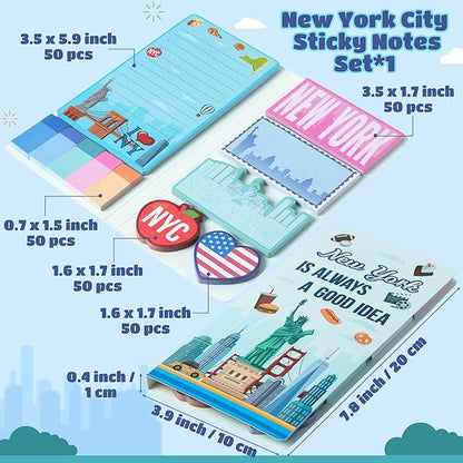 B1ykin Sticky Notes Set - Cartoon Theme Cute Self-Stick Notes Pad Teacher Appreciation Gifts， Self-Adhesive Writing Memo Pages Sticky to Do Notepad for Kids Employee School Office (New York City)
