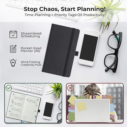 Weekly Monthly 2026 Planner (Jan.26-Dec.26),6.5"x3.75",12 Months Agenda Plan with Month Tabs & Pocket,Expenses/Note Pages, Appointment Book Calendar with Hardcover Vegan Leather Cover,Black