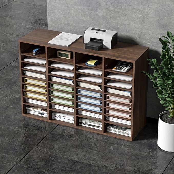VEVOR Literature Organizer, 36 Compartments Office Mailbox with Adjustable Shelves, Wooden Mailbox Sorter Medium Density Fiberboard Office Home Classroom Storage for Files, Documents, Papers, Grey
