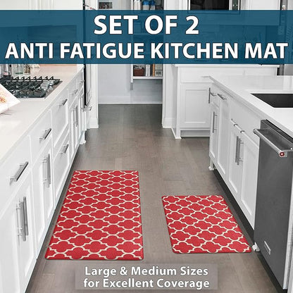 ComfiLife Kitchen Mats for Floor (2 PCs) – Cushioned Anti Fatigue Kitchen Rug for Comfortable Standing – Waterproof, Easy Clean, Non-Slip, Thick Kitchen Mat Set for Home, Office, Sink, Laundry (Red)