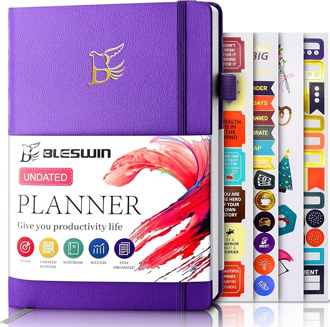 BLESWIN Monthly Life Planner Weekly Planner, No Dated Planner Start Anytime, Leather Weekly & Monthly Productivity Planner – Organizer Planner Thick Paper for Men Women