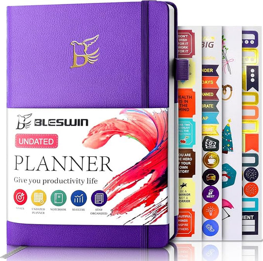 BLESWIN Monthly Life Planner Weekly Planner, No Dated Planner Start Anytime, Leather Weekly & Monthly Productivity Planner – Organizer Planner Thick Paper for Men Women