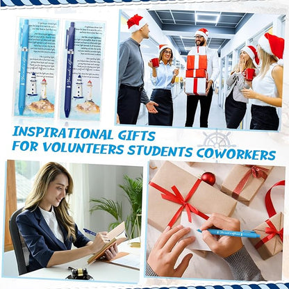 24 Set Positive Lighthouse Christmas Employee Coworkers Appreciation Gifts Bulk Lighthouse Pens Mini Resin Thank You Cards Bookmark Desk Accessories for Team Teacher Volunteer Staff