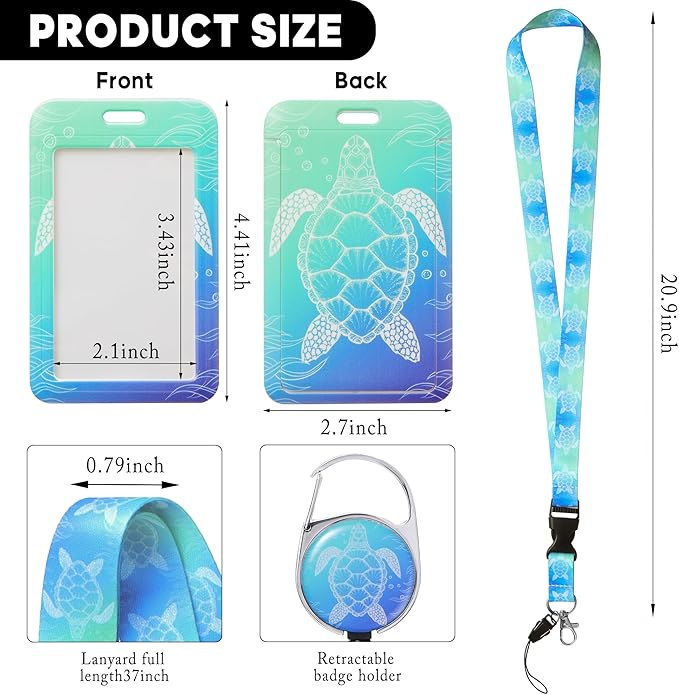 Cute ID Badge Holder with Lanyard Retractable Badge Reel Clip Funny Lanyards for ID Badges Name Tags Retractable Keychain for Teacher Doctor Student Women Men Nurse Accessories for Work (Turtle)