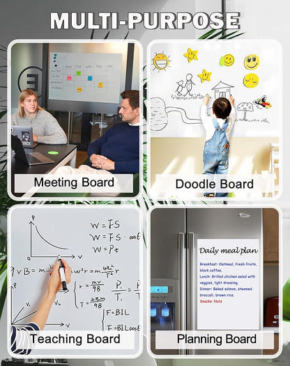 Magnetic Dry Erase Board, 16 x24 Inches Reusable White Board Sticker with Markers and Magnets, Whiteboard Wallpaper for Fridge and Wall, Dry Erase Paper for Kids, Kitchen, Office, Classroom