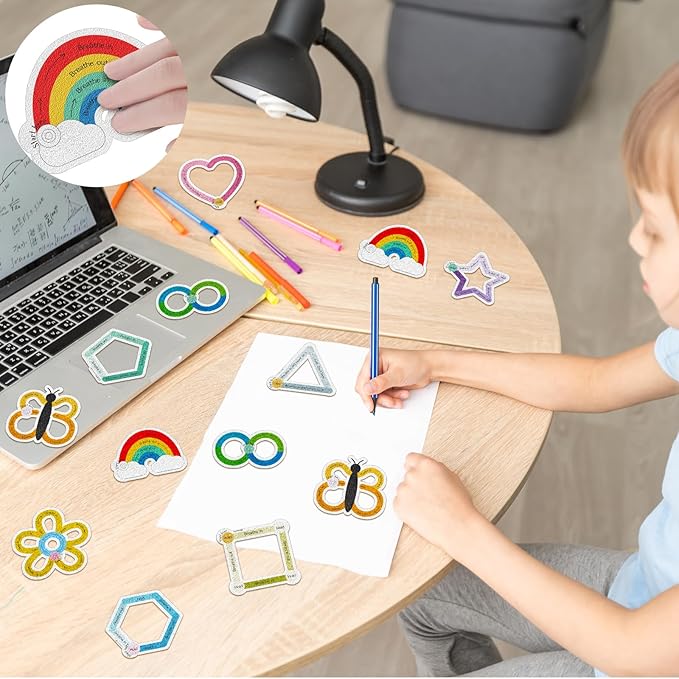 80 Pcs Anxiety Sensory Stickers with Inspirational Quotes Calm Textured Strips Relief Mental Health Stickers School Office Adhesive Sensory Tape Anti Stress Toys for Adults Teens (Lovely)