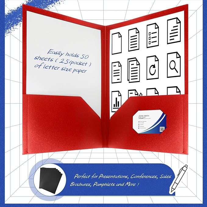 Patelai 50 Pack Pocket Folders Bulk 2 Pocket Heavy Duty Plastic Folders with Pockets Letter Size Folders Business Card Holder for School Office File (Multi Colors)