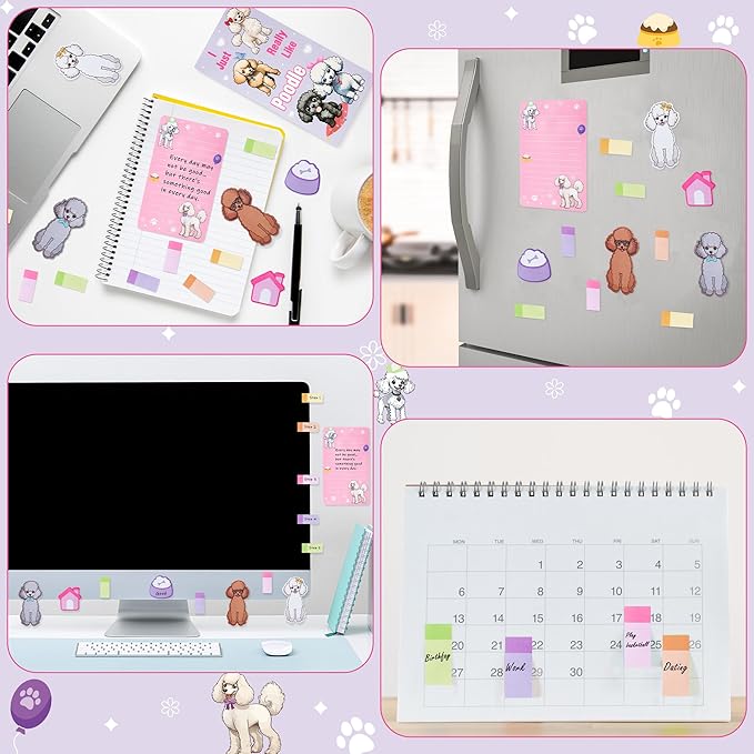 I Just Really Like Poodle Sticky Notes Set, 550 Sheets, Cute Cartoon Poodle Self-Stick Notes Pads Animal Divider Tabs Bundle Writing Memo Pads Page Marker Back to School Office Supplies Gift