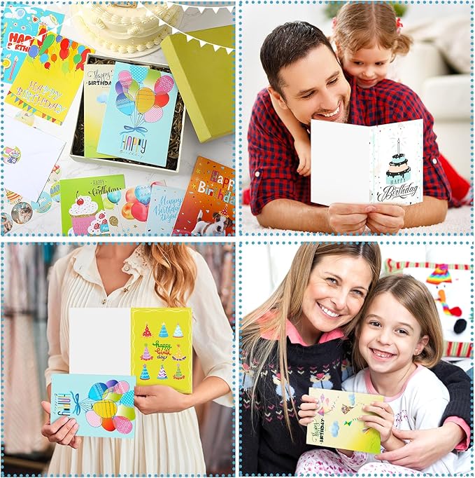 200 Set Unique Happy Birthday Card Bulk with Envelope and Sticker Blank Greeting Card Large 5 x 7 Inch Suitable for Office Kids Women Men, 20 Styles(Pastel Style)