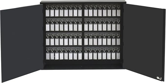 Acrimet Key Cabinet Organizer 64 Positions with Lock (Wall Mount) (64 Smoke Tags Included) (Black Cabinet)