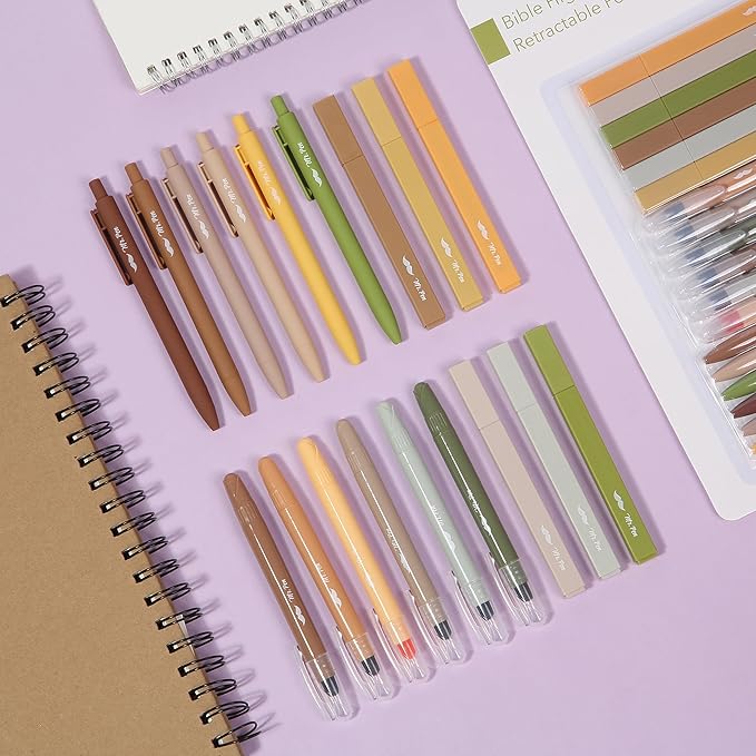 Mr. Pen Aesthetic Highlighters and Gel Pens, 18 Pack, Earth Tone and Vintage Color Bible Highlighter No Bleed