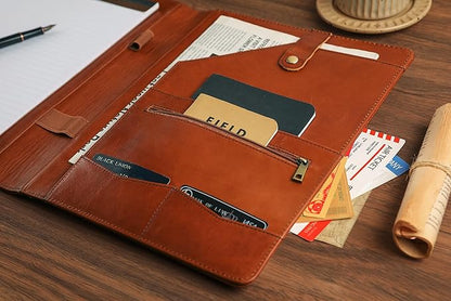Genuine Leather Portfolio for Lefty, Leather Clipboard Custom Portfolio, Personalized Leather Binder, Legal Pad Portfolio Organizer Christmas Gift for His/Her (Clipboard, Oil Brown-Custom)