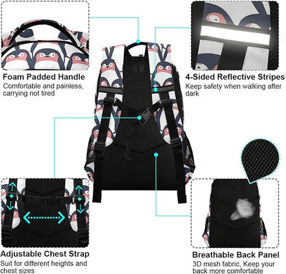 MNSRUU Laptop Backpack with Chest Strap, Cute Penguin School Backpack, Travel Hiking Backpack for Boys Girls Teen Adult, Rucksack, Knapsack
