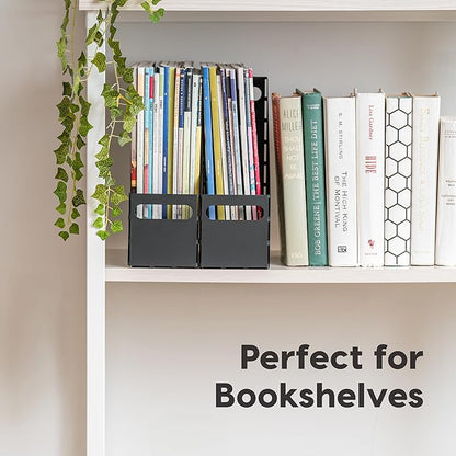 IRIS USA Metal Magazine File Holders, 6 Pack, for Letter/Legal File, Durable Vertical Desktop File Paper Organizer, File Storage Box Stand Rack for Document Notebook Binder Home Work Office, Black