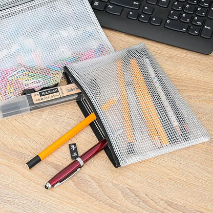 AUSTARK 20 Pcs Zipper File Bags, Plastic Mesh Pouch, Board Game Storage, Waterproof Bags for Office School (B6 Size 7.6''x5.3'', White and Black)