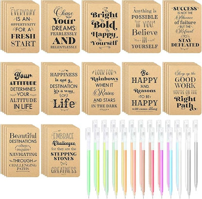48 Pcs Mini Inspirational Notebooks Bulk with 48 Pcs Colorful Pens, Small Pocket Journal Notepads Set, Motivational Bulk Gifts for Women Men Teacher Student Kids, Fun School Office Supplies,3.5"x5.5"