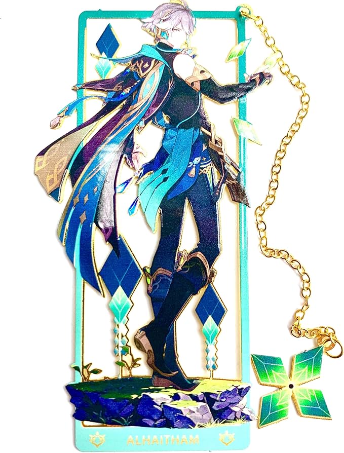 Genshin Impact Alhaitham Metal Bookmark - Anime Figure Merch with 3D Display Box - Birthday Gifts for Fans Friends Gamer Book Lovers - Zllada