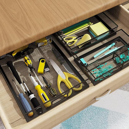 Desk Drawer Organizer Set, 3 Pcs Metal Mesh Office Drawer Organizers, Paper Organizer Letter Tray for Desk, Junk Drawer Organizer for Office, Kitchen, Makeup, Vanity