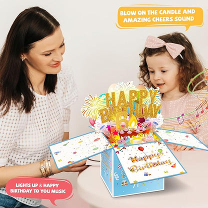 Tnvee 6TH Birthday Cards with Lights Music, 3D Pop Up Singing Happy Birthday Greeting Cards Gifts Ideal for 6 Year Old Kids Boy Girl