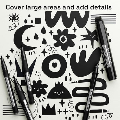 ARTISTRO 5 Black Acrylic Paint Pens, Acrylic Paint Markers Different Tip, Fabric Markers for Textile, Canvas, Rock, Glass, Wood, Paper, DYI, Pens for Kids and Adults