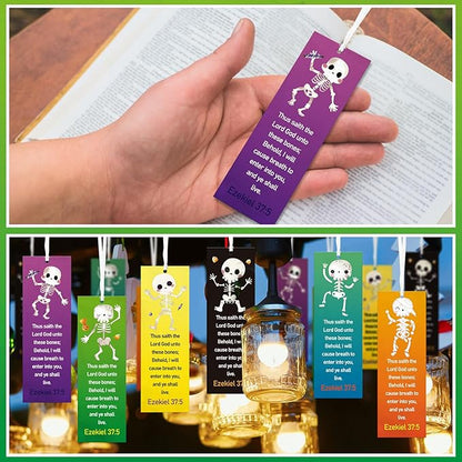 60 Pcs Halloween Skeleton Bookmark Ezekiel 37: 5 Ghost Christian Bookmarks God Wants to Give You Life VBS Exchange Gifts for Kids Adult Church School Classroom Prizes Party Favors