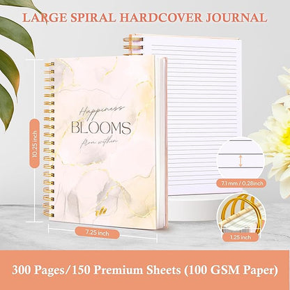 Hardcover Spiral Journal, 10.25" x 7.25", 300-Page Large College-Ruled Notebook for Women, Ideal for Writing, Journaling, Note-Taking, Work, School