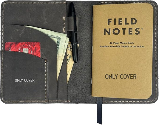 Leather Cover for Field Notes, Passport Cover, Leather Notebook Cover for 3.5" x 5.5" with Pen Holder, Only Cover (Gray)