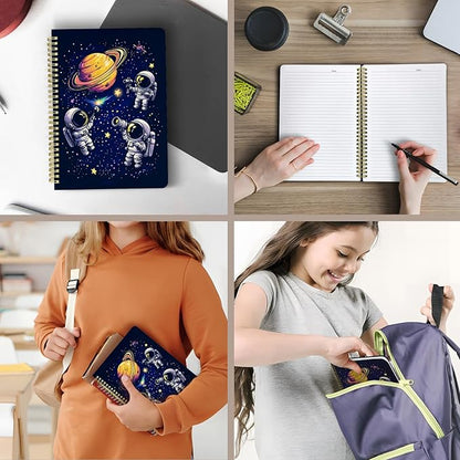 Cute Spiral Notebook journal B5 Aesthetic Pretty Design for Women Girls Kawaii with Pocket, 10 x 7.2 inch, Lined, Astronaut