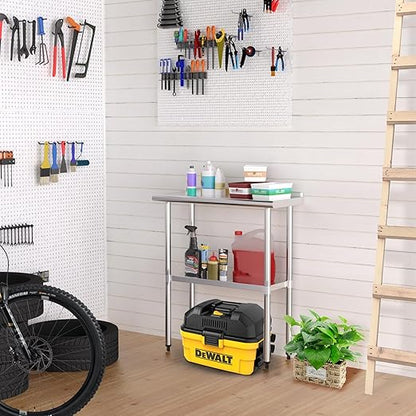 Stainless Steel Table 14 x 30 Inches Metal Prep Table with Backsplash & Adjustable Undershelf for Commercial Kitchen, Outdoor, Restaurant, Hotel & Garage