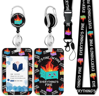Dumpster Fire Badge Holder with Retractable Reel and Breakaway Lanyard,Badge Clips Retractable Heavy Duty Badge Reel,Keychain,ID Holder with Breakaway Lanyard for School Nurse Office Teen