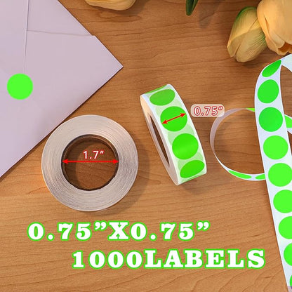 PARLAIM 0.75" Round Color Coding Circle Dot Labels in Roll, 1000 Stickers per Dispenser Box, 3/4 inch Diameter for Office and Business, Fluorescent Green