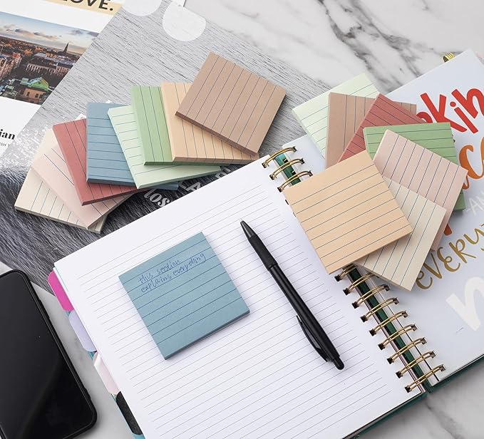 (16 Pack) Lined Sticky Notes 3x3 in Post Ruled Stickies Super Sticking Power Memo Pads Vintage Colors