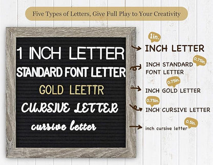 Double Sided Felt Letter Board with Letters - Pre Cut & Sorted 725 letters with Stand, Cursive Style Letters, Big Letters, Plastic Organizer, Tabletop Display, Rustic Farmhouse Wall Decor