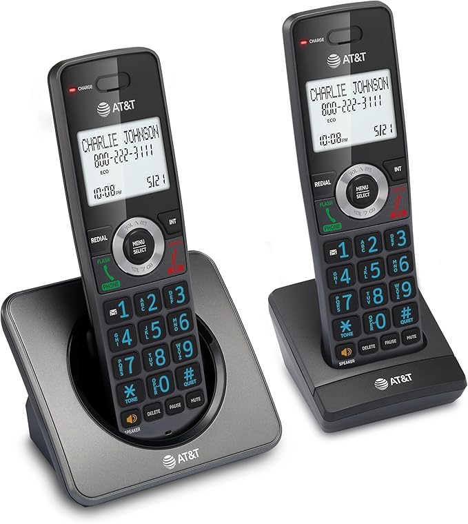 AT&T GL2101-2 DECT 6.0 2-Handset Cordless Home Phone with Call Block, Caller ID, Full-Duplex Handset Speakerphone, 2" White Backlit Display, Lighted Keypad (Graphite & Black)