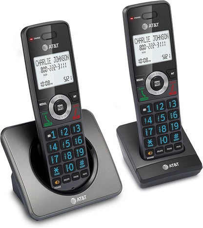 AT&T GL2101-2 DECT 6.0 2-Handset Cordless Home Phone with Call Block, Caller ID, Full-Duplex Handset Speakerphone, 2" White Backlit Display, Lighted Keypad (Graphite & Black)