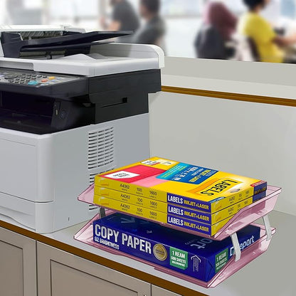 Acrimet 2 Tier Side Load Letter Tray Facility, Desktop File Organizer, A4 Letter Size Paper Organizer, Minimalist Storage Solution Paper Tray for Office, Home, Classroom (Plastic, Clear Pink Color)