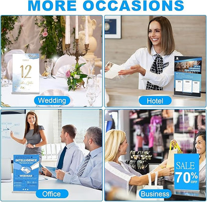 EHWINE 16 Pack Acrylic Sign Holder 5 x 7, Double-Sided Stand up Table Top Sign Holders, Clear Acrylic Picture Frame Menu Flyer Paper Holder Display Stand for Office Business Store Wedding Party