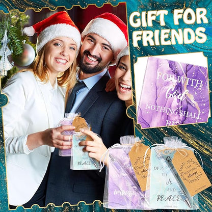 200 Pcs Bible Verse Sets Church Christian Gift Include 50 Scripture Notebooks 50 Bible Bamboo Pens 50 Thanks Tags 50 Organza Bags for Women Man Christian Party Gifts(Elegant Color,Marble)